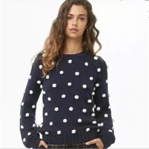 PomPom Navy & White Crewneck Knit Sweater - Picture 1 of 9